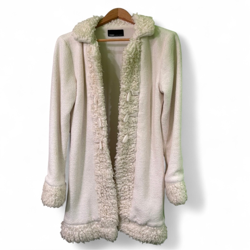 Vintage  90s dressy faux fur snow bunny white penny lane afghan style swing coat